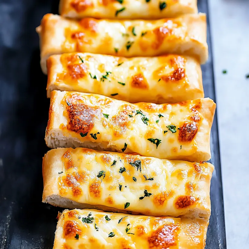 A tray of garlic bread with cheese.