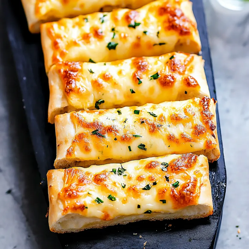 A plate of garlic bread with cheese.