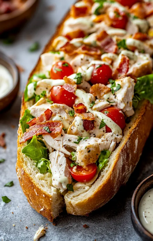 A chicken Caesar salad garlic bread sandwich.