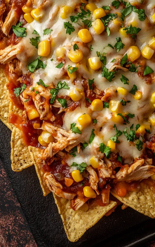 A plate of BBQ chicken nachos.