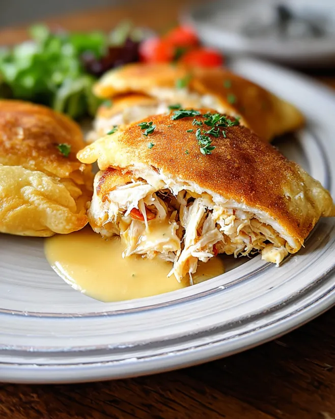 A plate of food with chicken pillows.