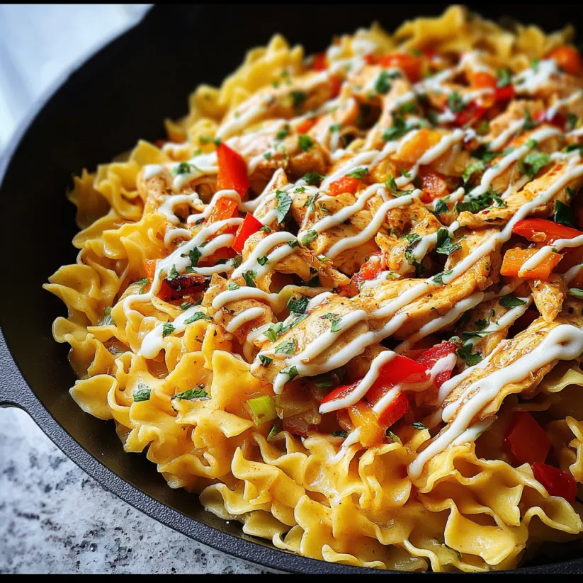 A delicious chicken fajita pasta dish.