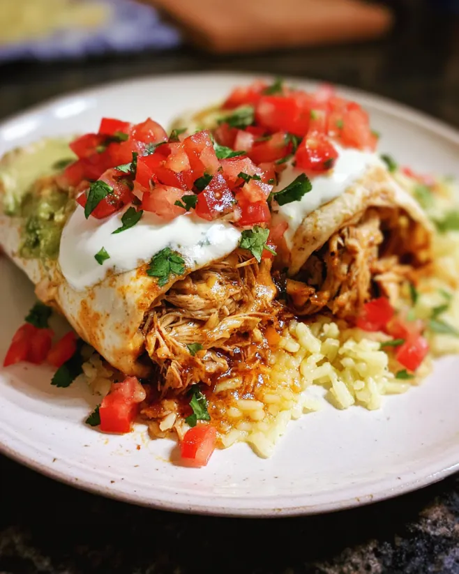A plate of smothered chicken burritos.