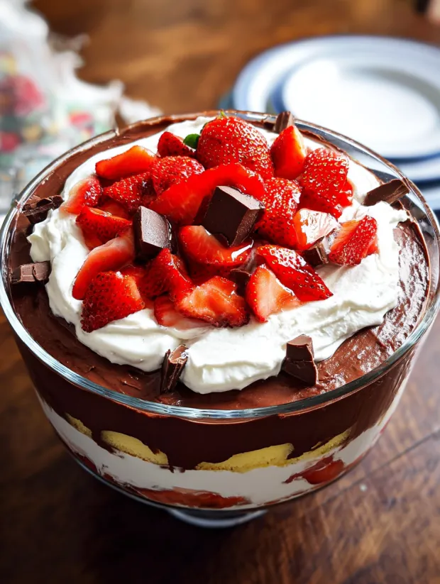 A dessert with chocolate and strawberries.