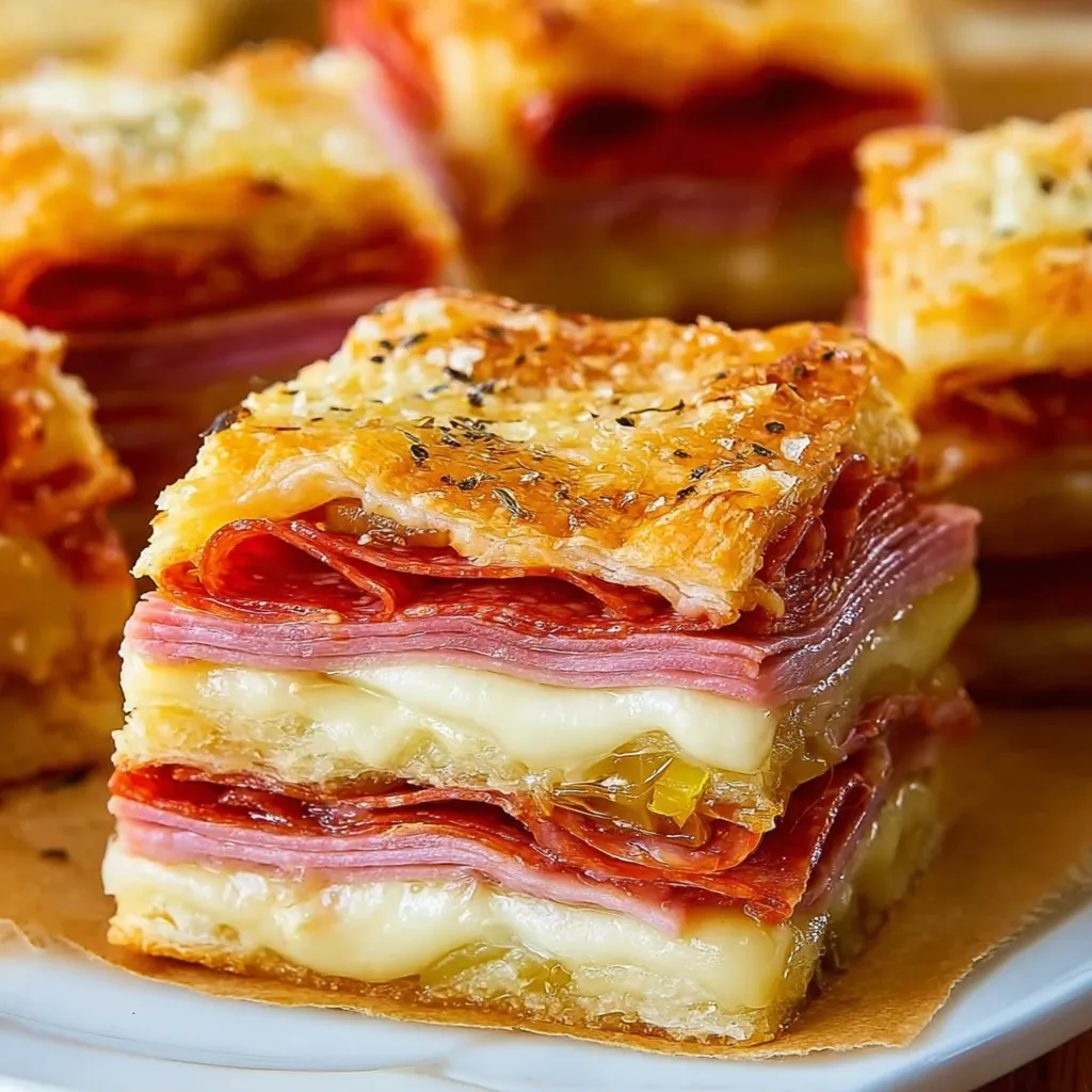 A plate of antipasto squares.