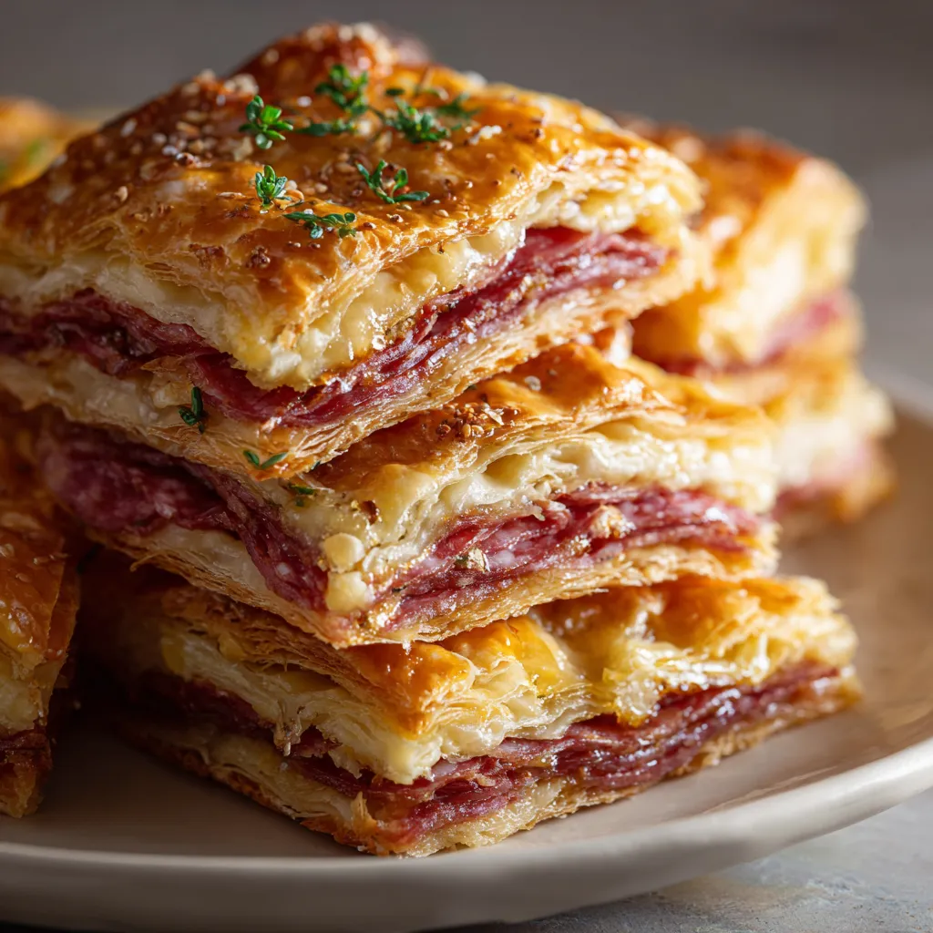 A stack of meat and cheese filled pastries.