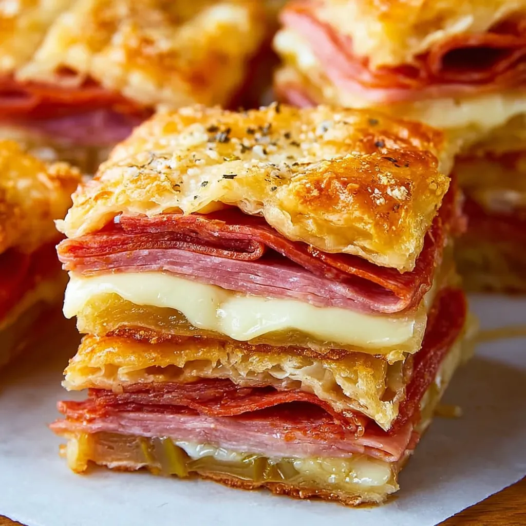 A stack of antipasto squares.