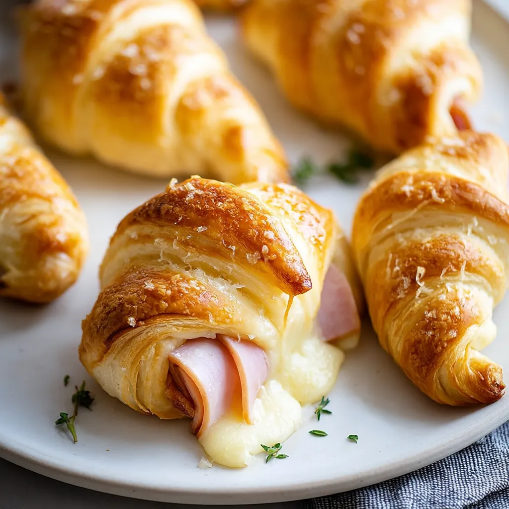 A plate of ham and cheese crescent rolls.