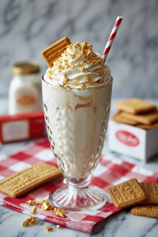 A glass of eggnog milkshake with a cookie on the side.