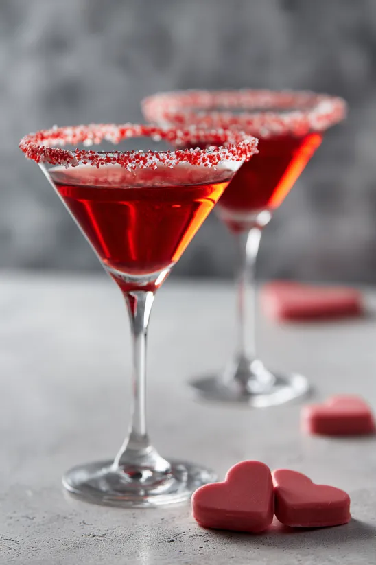 Two glasses of red velvet martini.