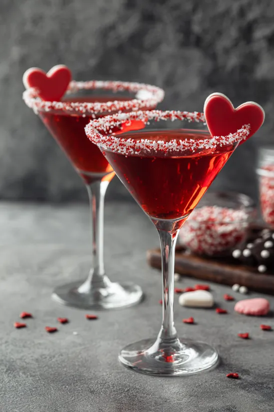 Two glasses of red velvet martini.