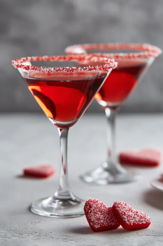 Two glasses of red velvet martini.