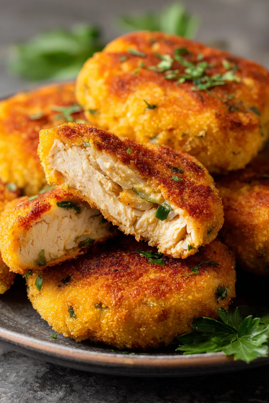 A plate of chicken patties.
