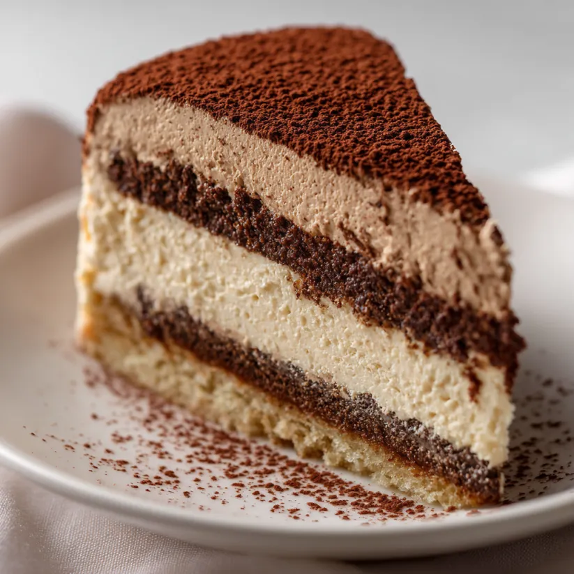 A slice of chocolate cake on a plate.