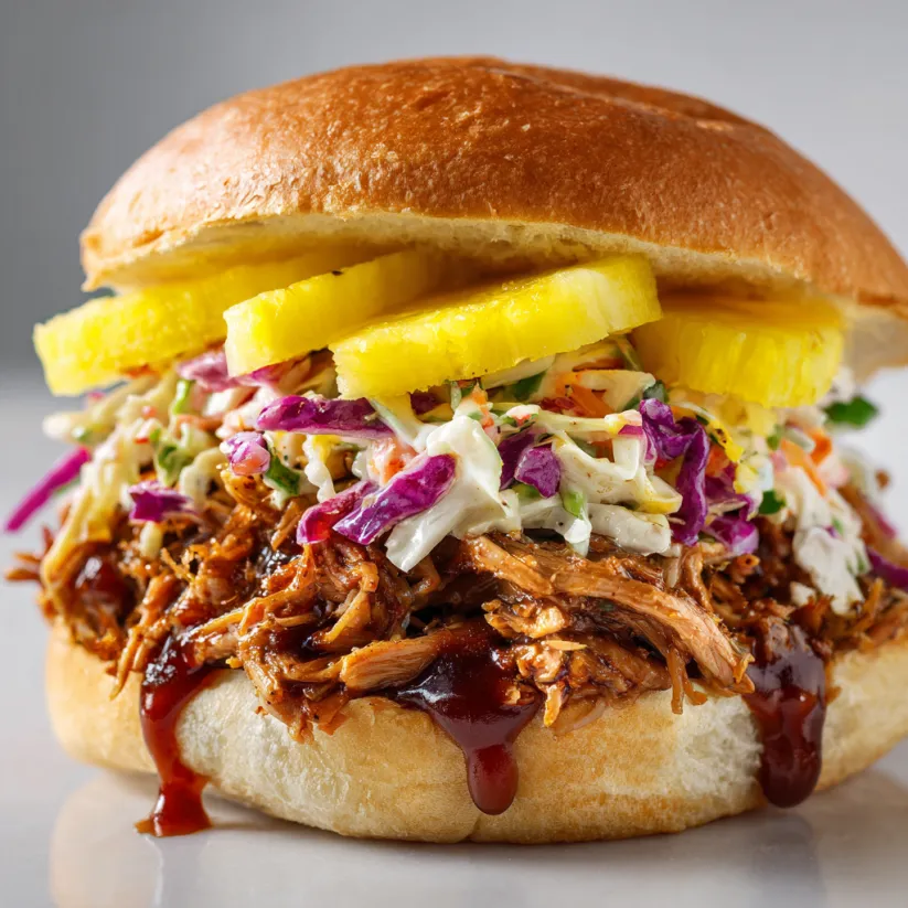 A sandwich with pineapple and coleslaw.