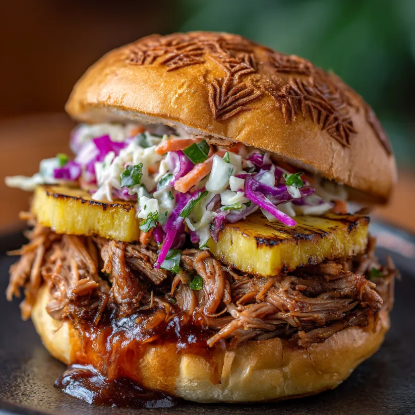 A sandwich with pineapple and coleslaw.