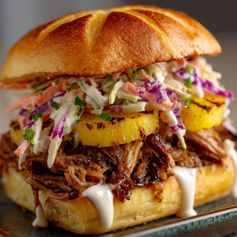 A sandwich with pineapple and coleslaw.