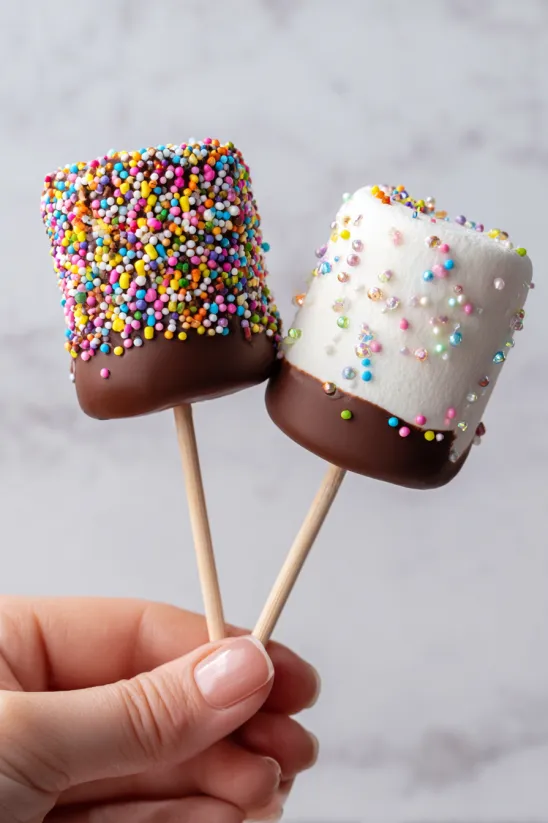 A person holding two marshmallows.