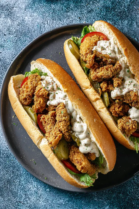 A plate with two sandwiches on it.