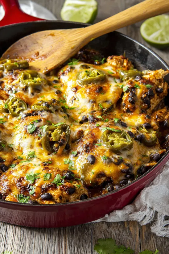 A delicious chicken enchilada casserole.