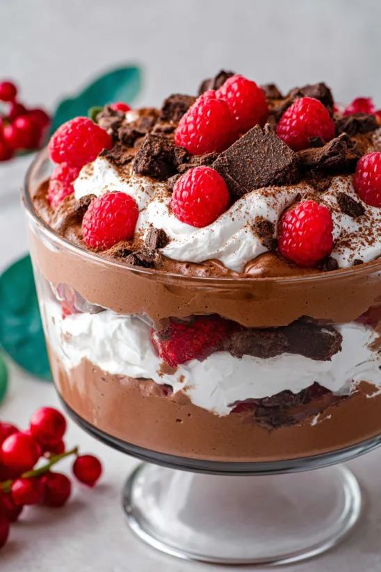 A close up of a Raspberry Brownie Trifle.