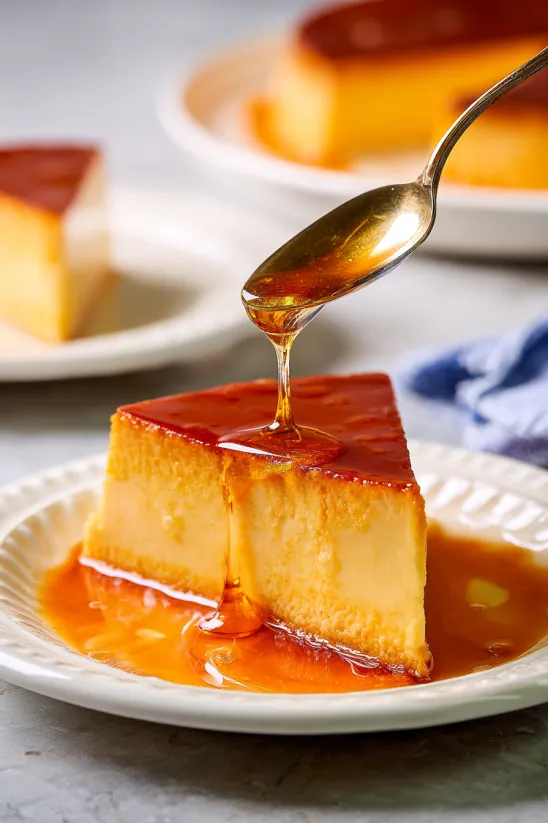 A slice of cake with honey drizzled on top.