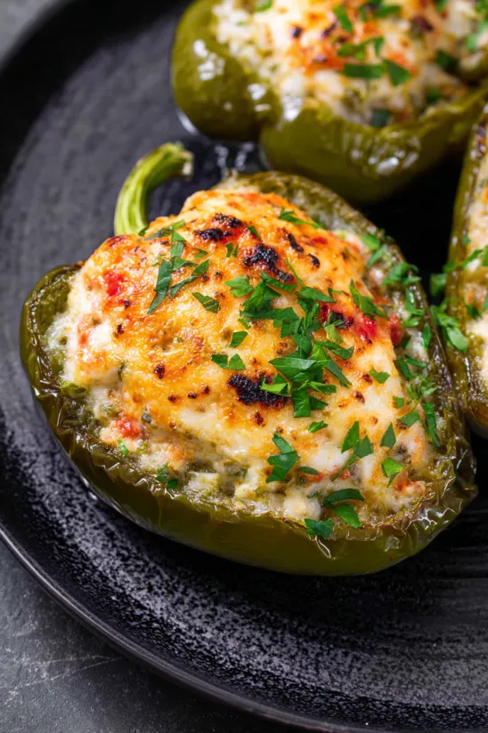 Stuffed peppers with shrimp and cheese.