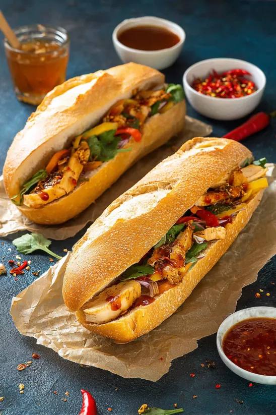 A sandwich with meat and vegetables.