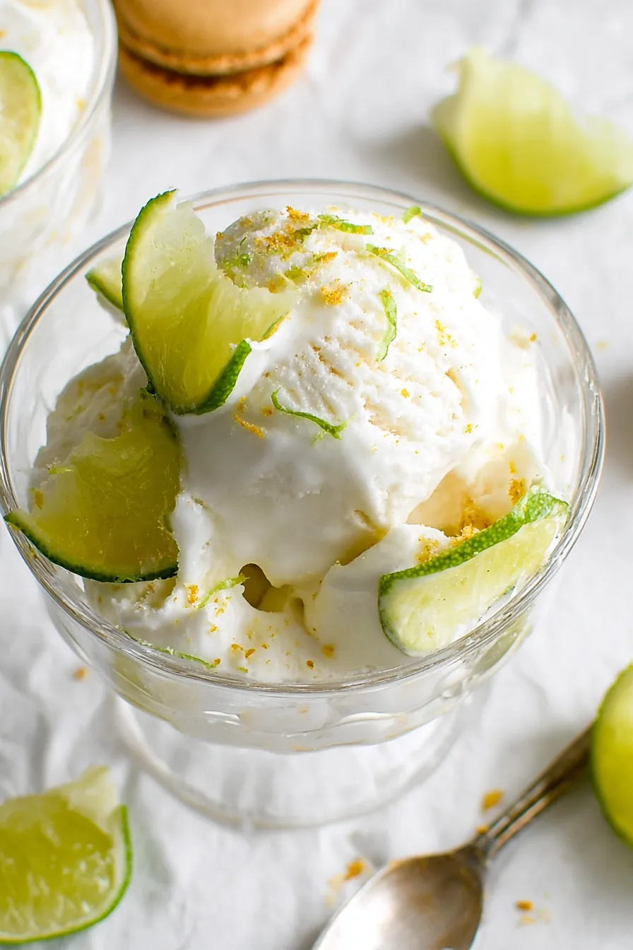A glass of homemade key lime pie frozen yogurt.