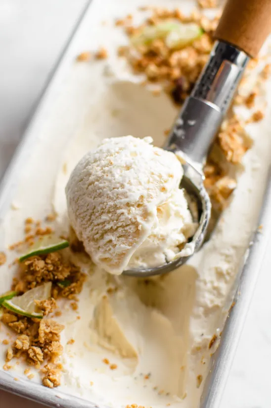 A scoop of ice cream in a bowl.