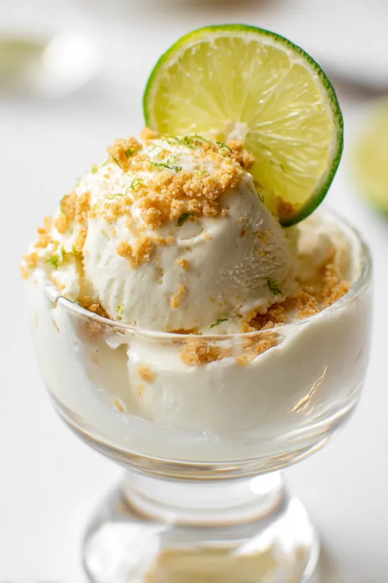 A scoop of ice cream with crumbles on top.