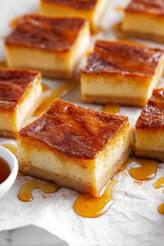 A plate of desserts with sauce drizzled on top.