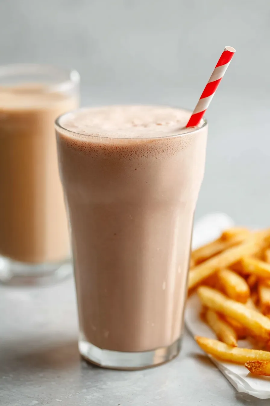 A glass of milk with a straw in it.