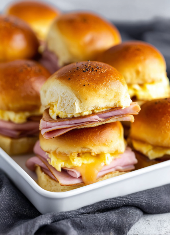 A plate of sandwiches with meat and egg.
