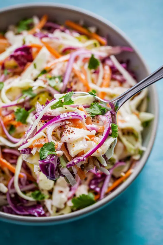 A fork is in a bowl of salad.