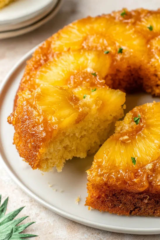 A slice of pineapple upside down cake.