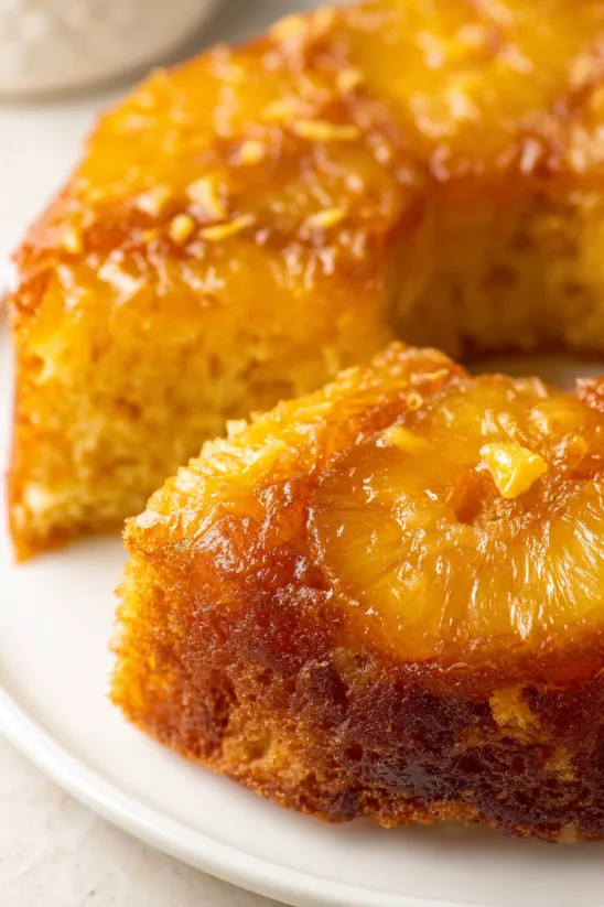 A slice of pineapple upside down cake.