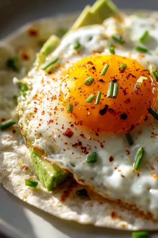 A fried egg with a sprig of parsley on top.