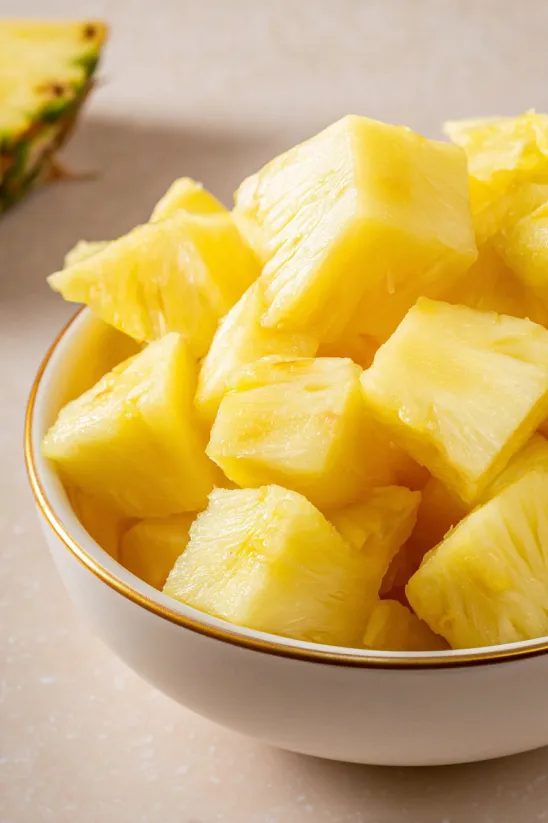 A bowl of sliced pineapple.