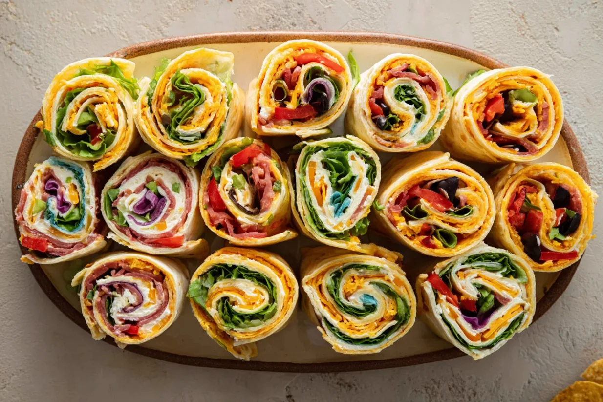 A plate of food with wraps on it.