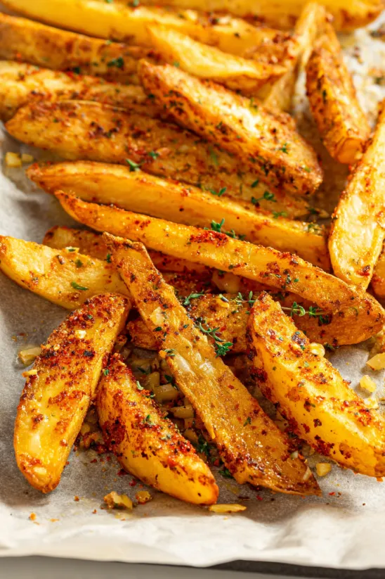 A plate of fries with seasoning on top.