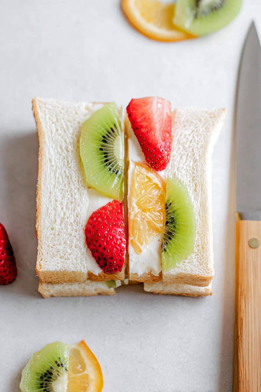 A slice of toast with kiwi, strawberry, and orange.