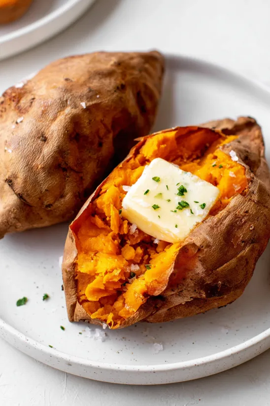 Sweet potatoes with butter and cheese.