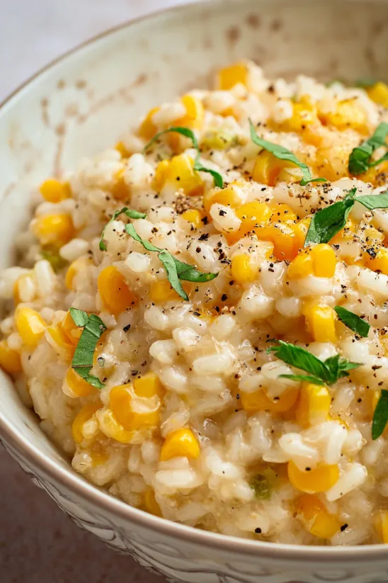 A bowl of sweet corn risotto.