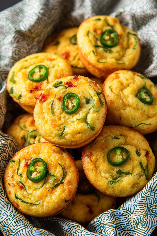 A stack of muffins with green peppers.