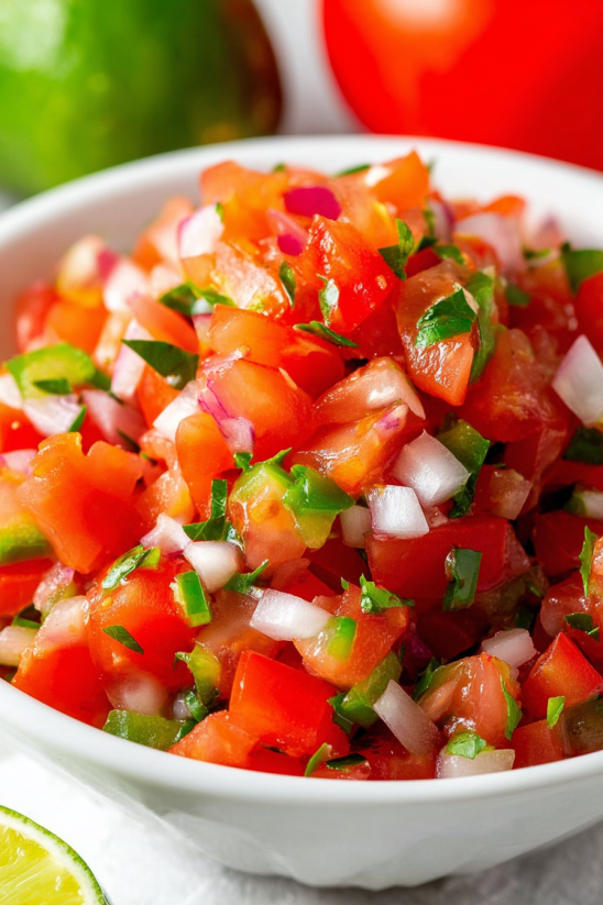 A bowl of freshly made pico de gallo.