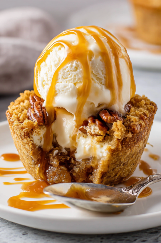 A scoop of ice cream on top of a piece of cake.