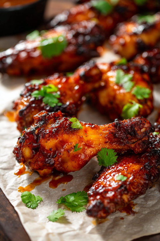 Hot honey butter chicken wings in the air fryer.