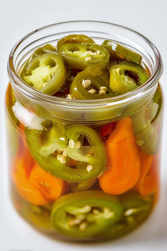A jar of pickled jalapenos.