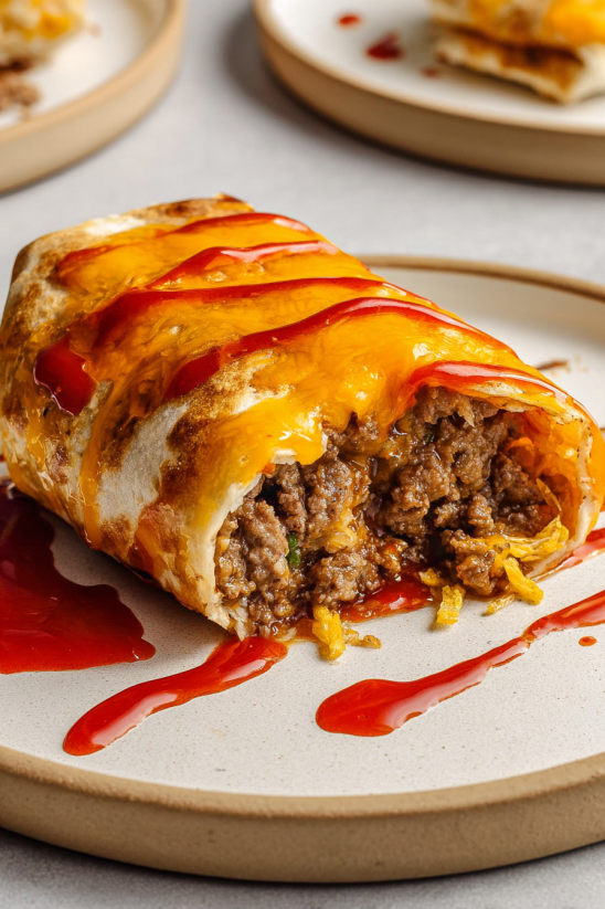 A Taco Bell Enchirito with sauce.